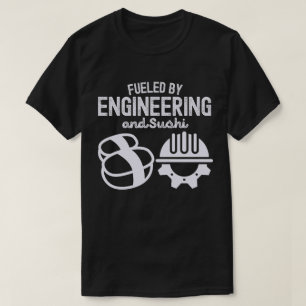 Camiseta Alimentado pela Engenharia e Sushi