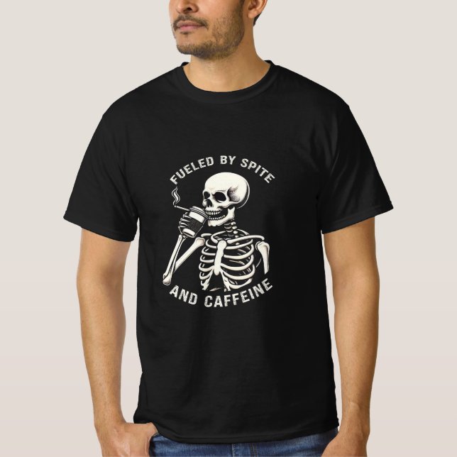 Camiseta Alimentado por café e café Skeleton Lover (Frente)