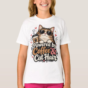 Camiseta Alimentado por Café e pelo de Gato