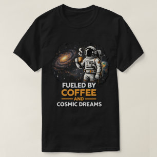 Camiseta Alimentado por Café e Sonhos Cósmicos