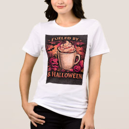 Camiseta Alimentado Por Café & Halloween Gráfico Divertido