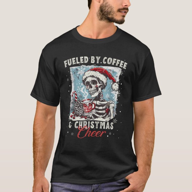 Camiseta Alimentado Por Café Natal Cheio Papais noeis De Es (Frente)