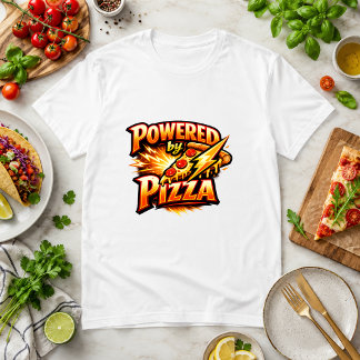 Camiseta Alimentado por citação de humor de comida de pizza