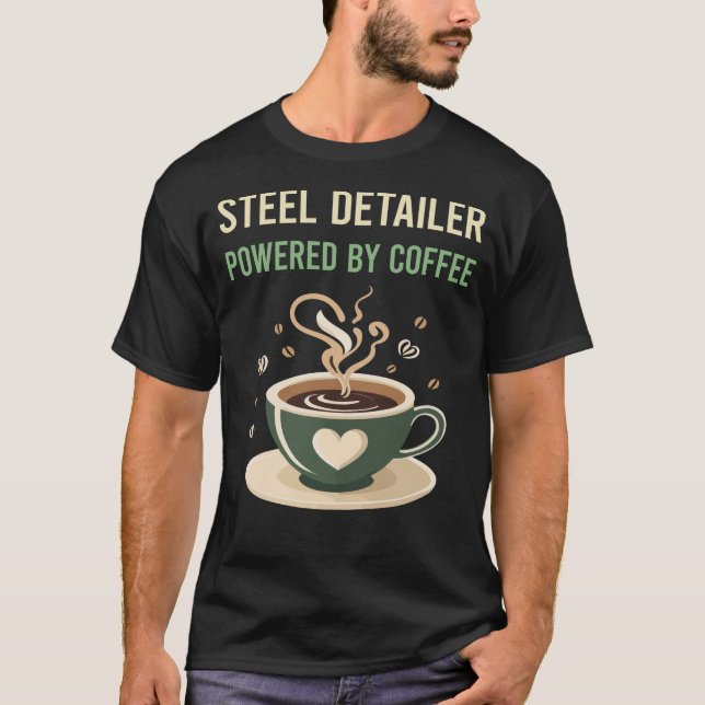 Camiseta Alimentado Por Detalhador De Aço Café (Frente)