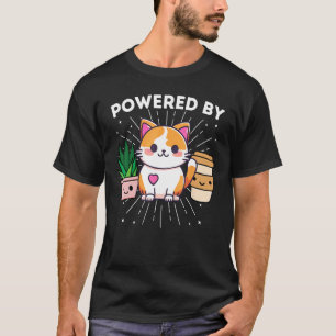 Camiseta Alimentado Por Gatos Plantas Café Engraçado
