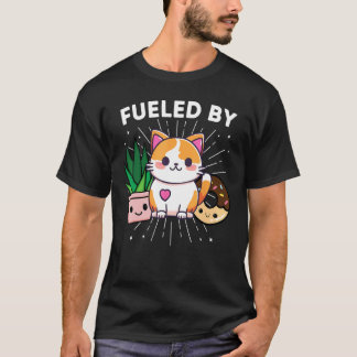 Camiseta Alimentado Por Gatos Plantas Donuts Engraçado