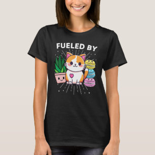 Camiseta Alimentado Por Gatos Plantas Macaroons Engraçado
