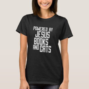 Camiseta Alimentado por Jesus Livros e Gatos Livro Cristão