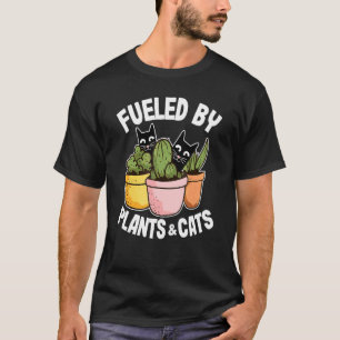 Camiseta Alimentado Por Plantas Gatos Cacto Mãe Jardineira