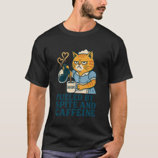 Camiseta Alimentado por Rancor e Cafeína Design de Gato Bra