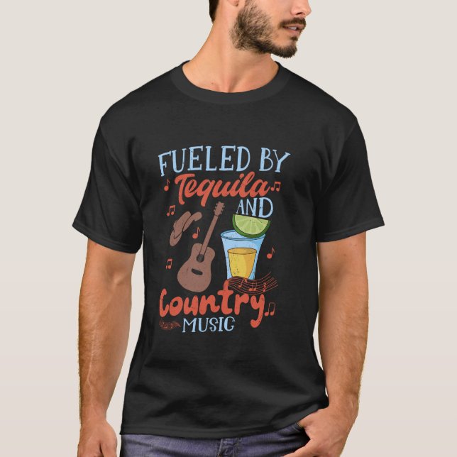 Camiseta Alimentado Por Tequila E Country Music Western Cow (Frente)