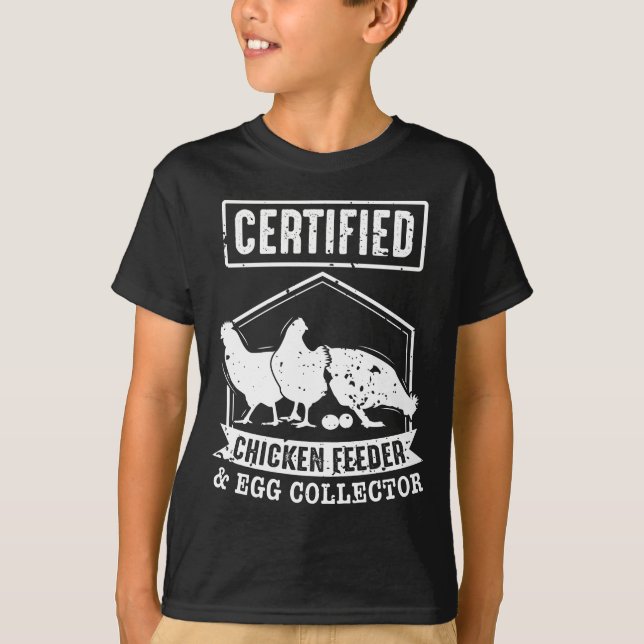 Camiseta Alimentador de frango e coletor de ovos certificad (Frente)