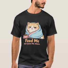 Camiseta Alimente-me e Deixe-me Sozinho Gato Sonolento Engr