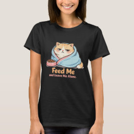 Camiseta Alimente-me e Deixe-me Sozinho Gato Sonolento Engr