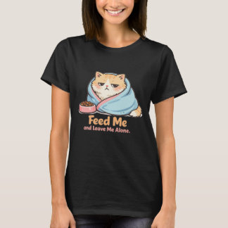 Camiseta Alimente-me e Deixe-me Sozinho Gato Sonolento Engr
