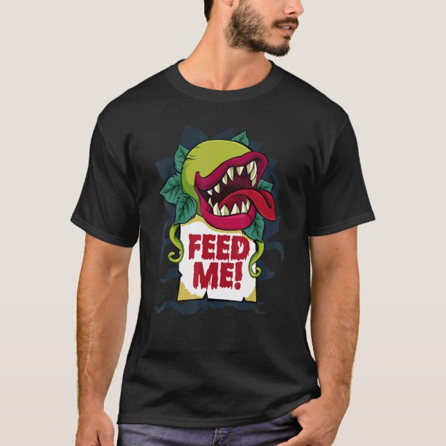Camiseta Alimente-me Fardo de Halloween Monstro Jardim Preg (Frente)
