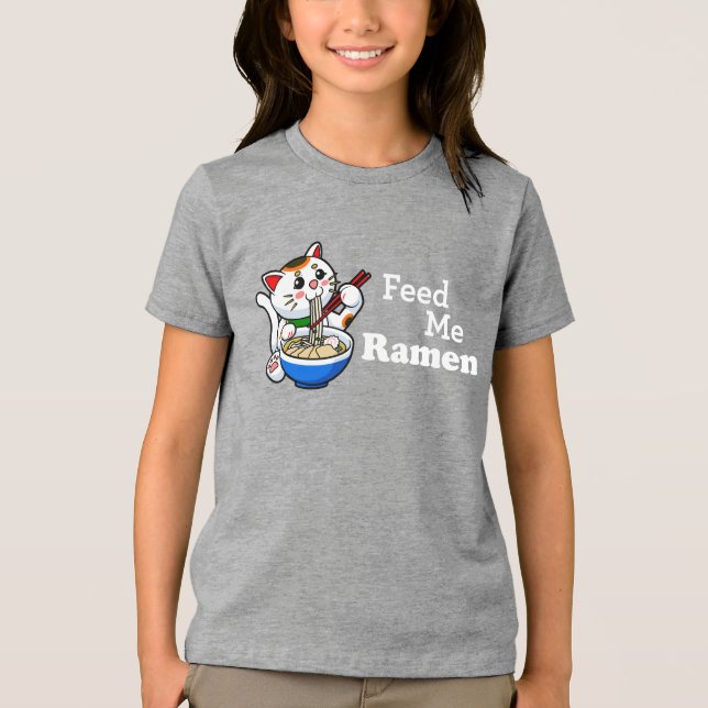 Camiseta Alimente-me Ramen - Gato Bonito (Frente)