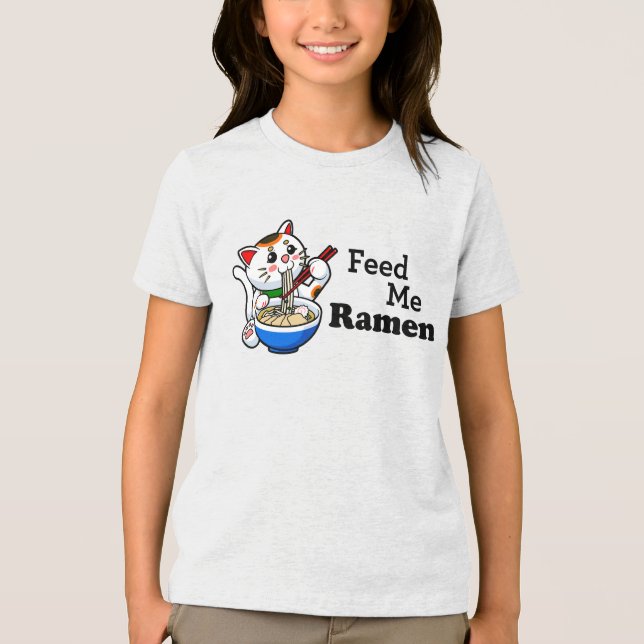 Camiseta Alimente-me Ramen - Gato Bonito (Frente)