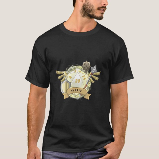Camiseta Alinhamento de Classe de Clérigo Dados de Papel de (Frente)