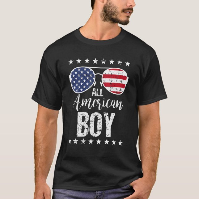 Camiseta All American Boy 4th Of July Sunglasses Boys Kids  (Frente)