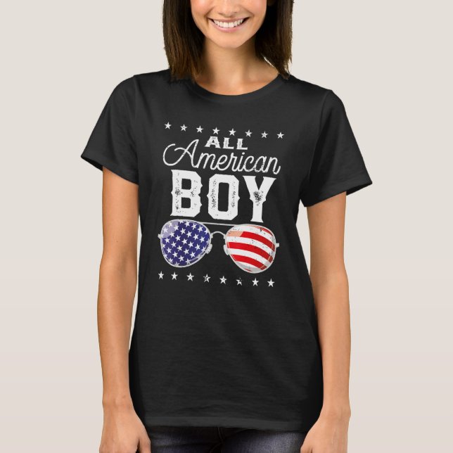 Camiseta All American Boy 4th Of July USA Sunglasses Family (Frente)