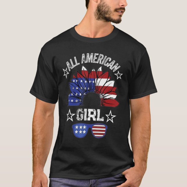 Camiseta All American Girl 4th Of July Shirt Women Sunflowe (Frente)