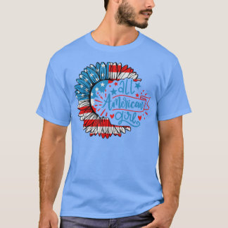 Camiseta All American Girl Sunflower 4th of July Patriotic 