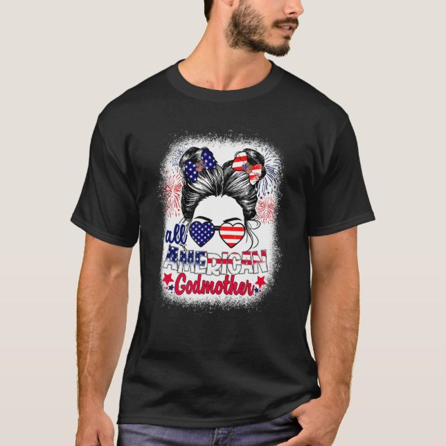 Camiseta All American Godmother Patriotic 4th Of July Messy (Frente)
