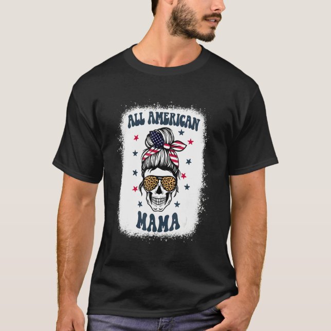 Camiseta All American Mama Leopard Skull 4th Of July Patrio (Frente)
