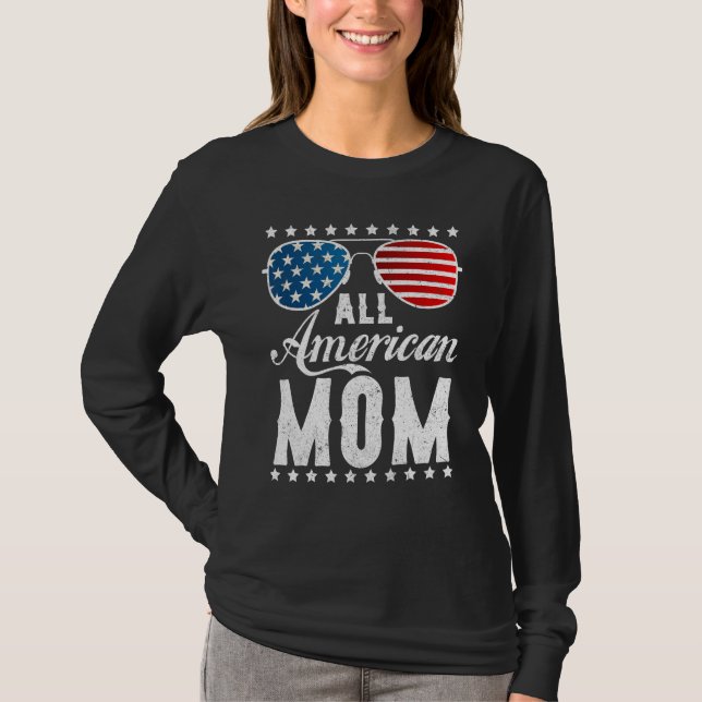 Camiseta All American Mom - USA Flag 4th of July Matching S (Frente)