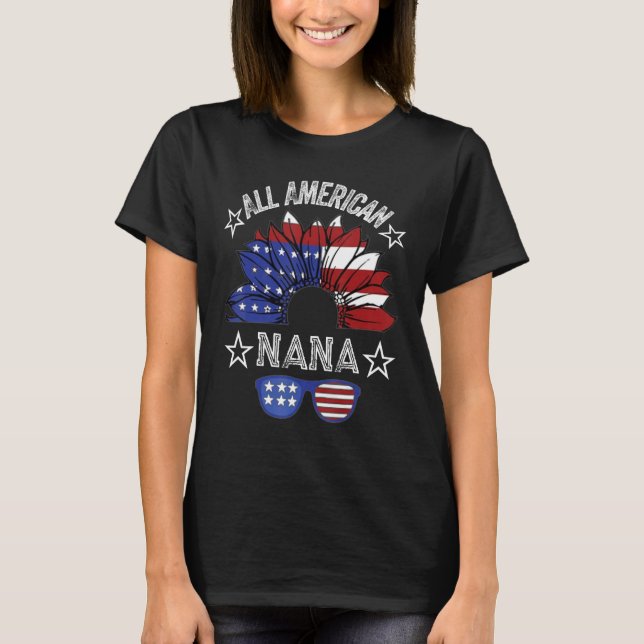 Camiseta All American Nana 4th Of July Shirt Women Sunflowe (Frente)