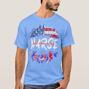 Camiseta All American Nurse 4th Of July Tie Dye Sunflower N
