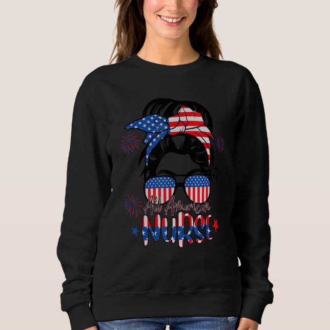 Camiseta All American Nurse Women American Flag 4th of July (Frente)