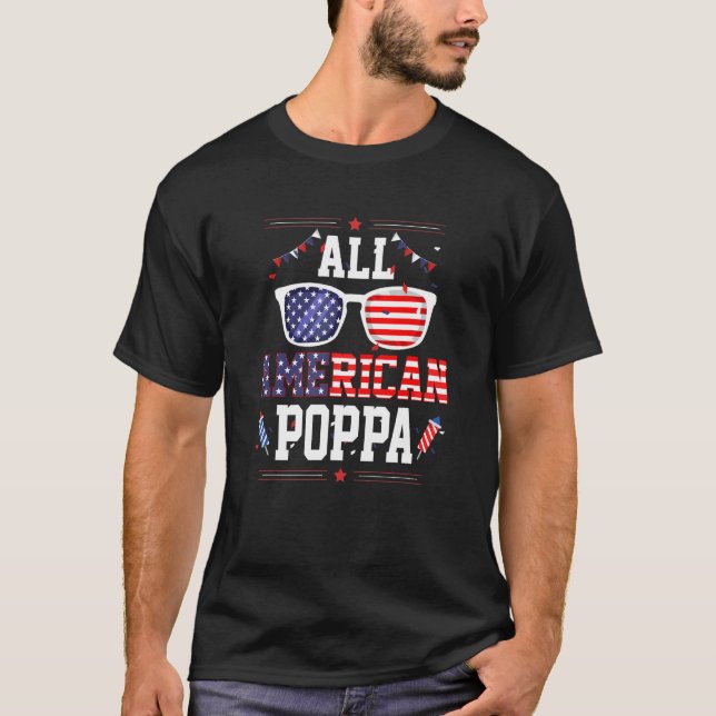 Camiseta All American Poppa 4th of July US Flag Sunglasses  (Frente)