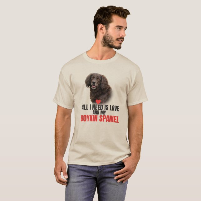 Camiseta All I Need Is Love and My Boykin Spaniel Unisex (Frente Completa)
