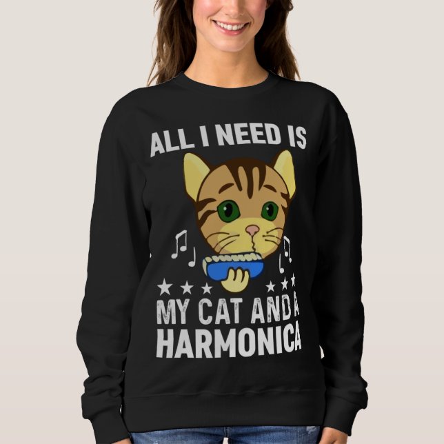 Camiseta All I Need Is My Cat And A Harmonica Musician And  (Frente)