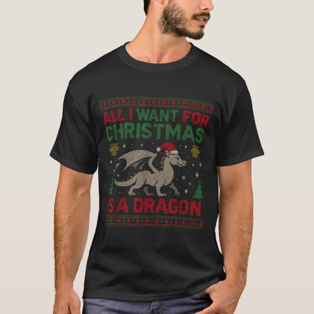 Camiseta All I Want For Christmas Is A Dragon &amp; Books U (Frente)