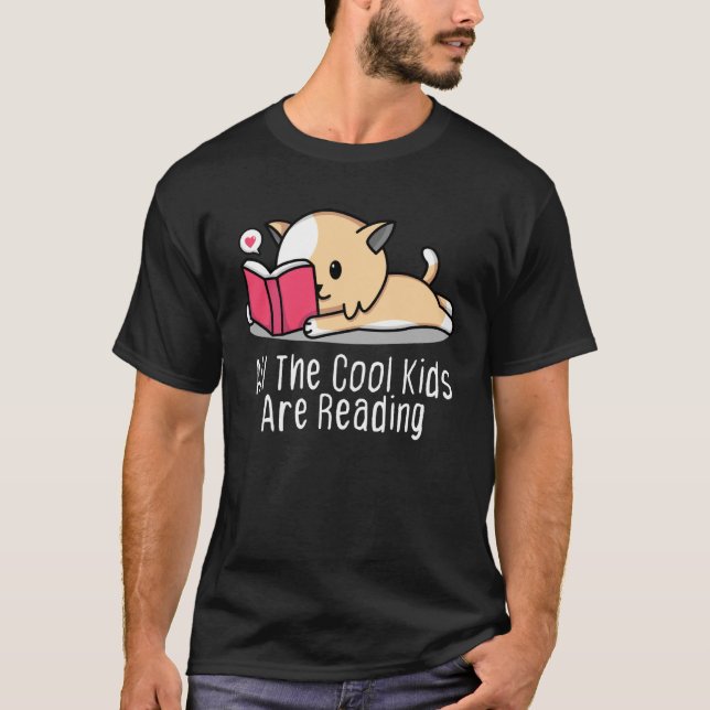 Camiseta All the Cool Kids are Reading Book Cat (Frente)