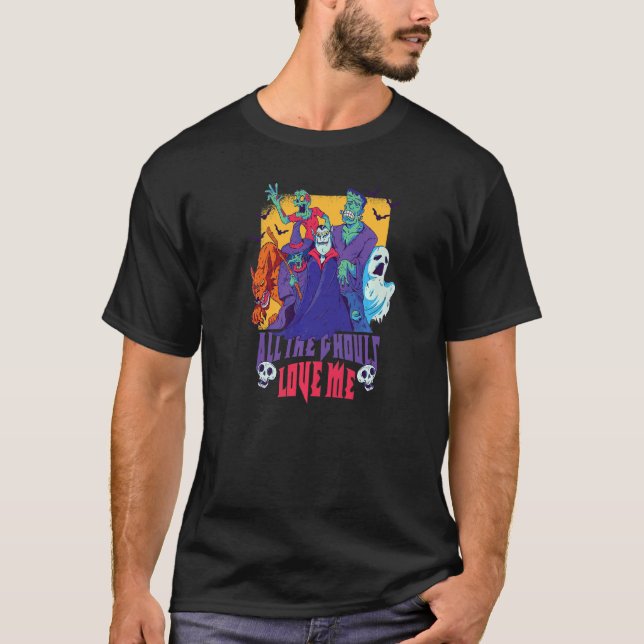 Camiseta All the ghouls love me dracula ghost witch zombie  (Frente)