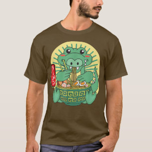 Camiseta Alligador Cinto Comendo Ramen Nodles Japonês Kawai