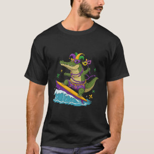 Camiseta Alligador de surfe Crocodilo Mardi Gras Womens Men