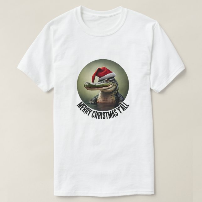 Camiseta Alligador Divertido em Santa Hat (Frente do Design)