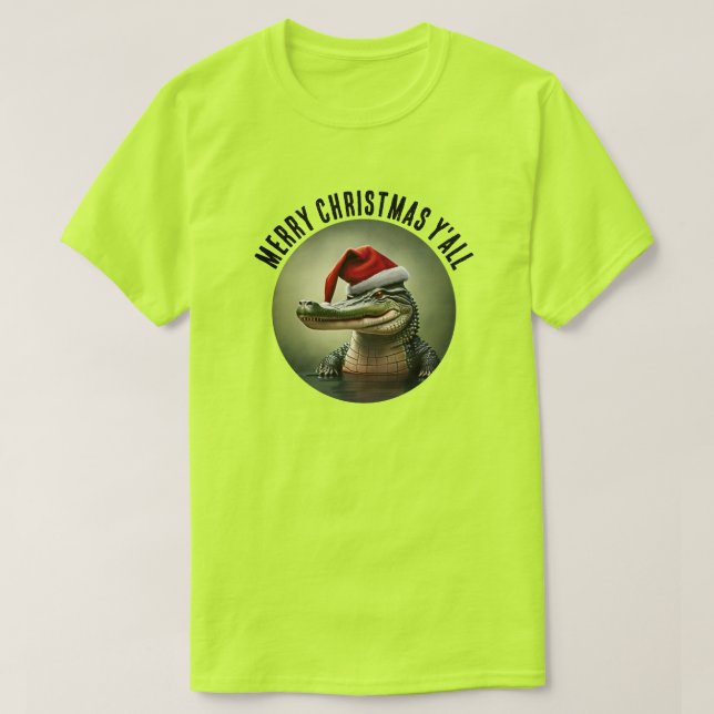 Camiseta Alligador Divertido em Santa Hat (Frente do Design)