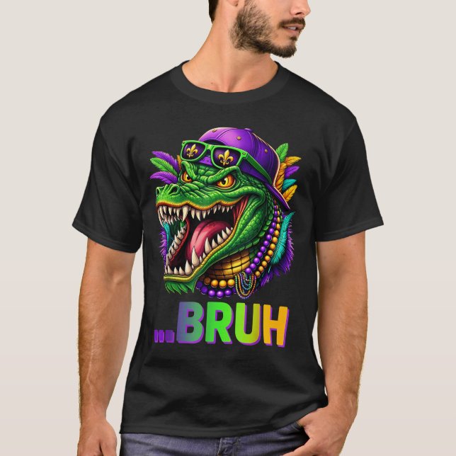 Camiseta Alligator Bruh Mardi Gras Costume Men Women Kids  (Frente)
