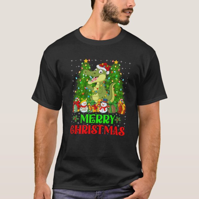 Camiseta Alligator Christmas Tree Lights Holiders Alli Papa (Frente)