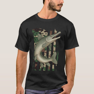 Camiseta Alligator Gar com Camo Bandeira Americana, Pesca T