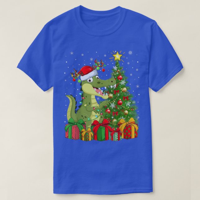 Camiseta Alligator Lighting Xmas Tree Santa Hat Alligator C (Frente do Design)