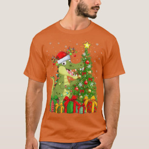 Camiseta Alligator Lighting Xmas Tree Santa Hat Alligator C