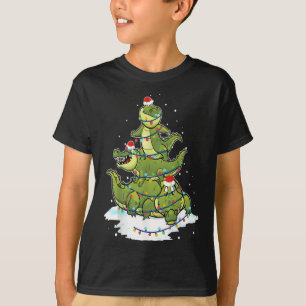 Camiseta Alligator Santa Christmas Light Tree Design