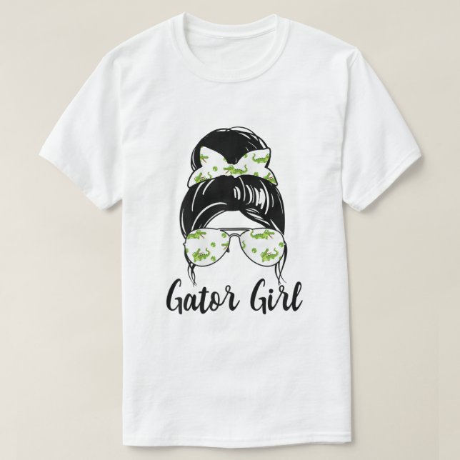Camiseta Alligator Shirt Florida Gator Girl Messy Bun Croco (Frente do Design)